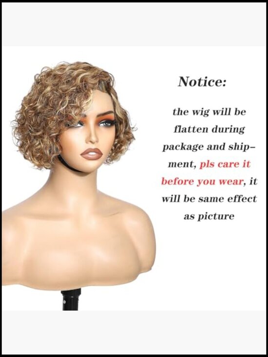 Pixie Cut Curly Human Hair Wig Short Bob Glueless Side Part Wear and Go Kinky main image 5